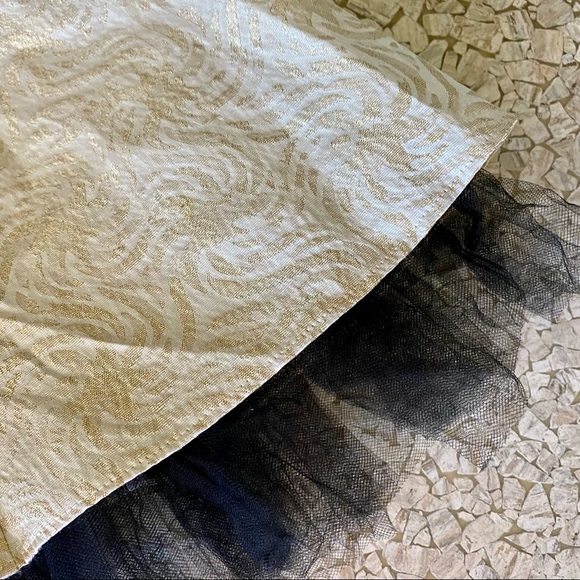 Gunne Sax mini cream with gold metallic brocade w/ black trim party dress prom - Picture 6 of 9